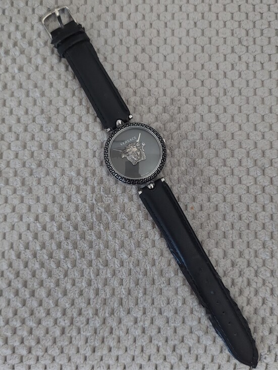 Versace Accessories - Versace Palazzo Black Leather Strap Silver-Tone Medusa Dial Watch